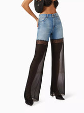 BLUE COMBINED JEANS WITH CHIFFON AND LACE